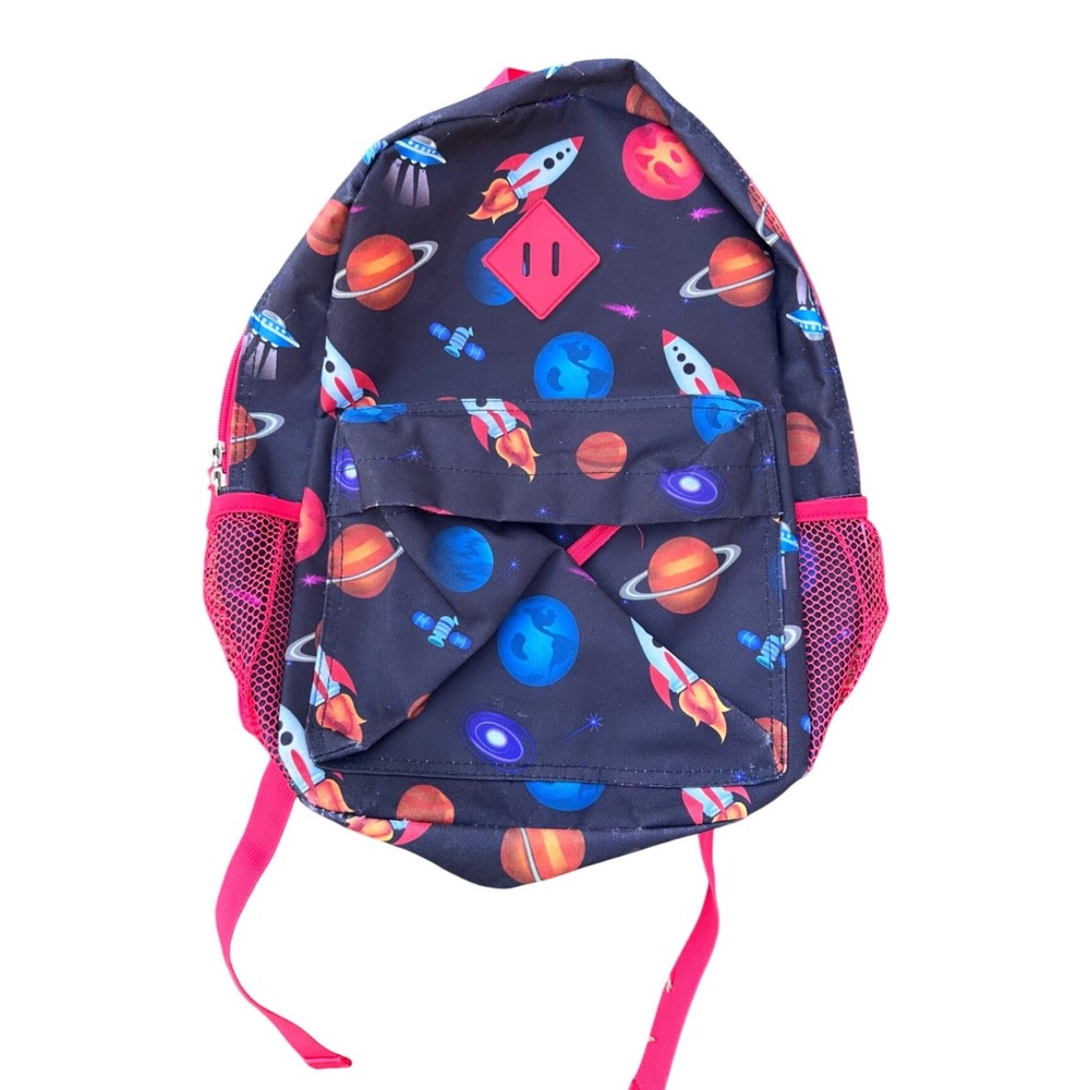 Solar System Space Rockets Planets Little Kids School Bag Backpack Black Red